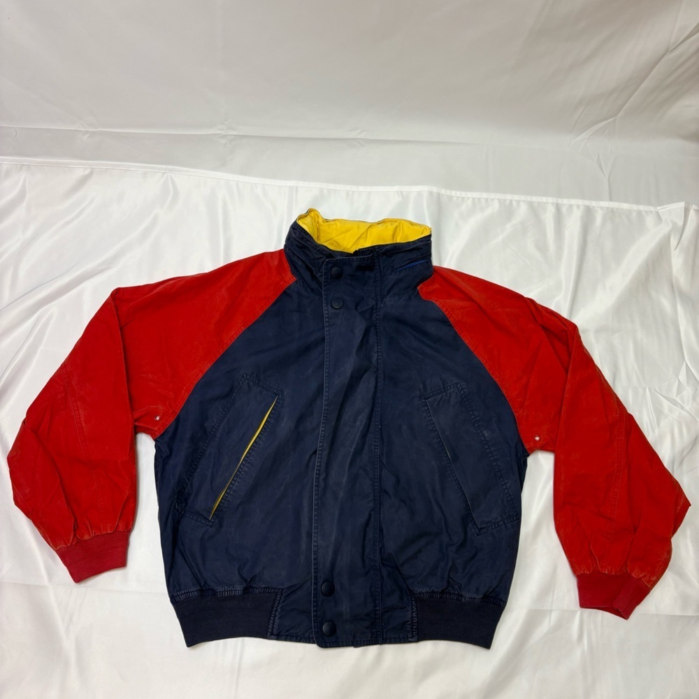 Vintage 90s Nautica Men’s Medium Tricolor Hooded Jacket Colour Block 100% Cotton - Picture 2 of 14